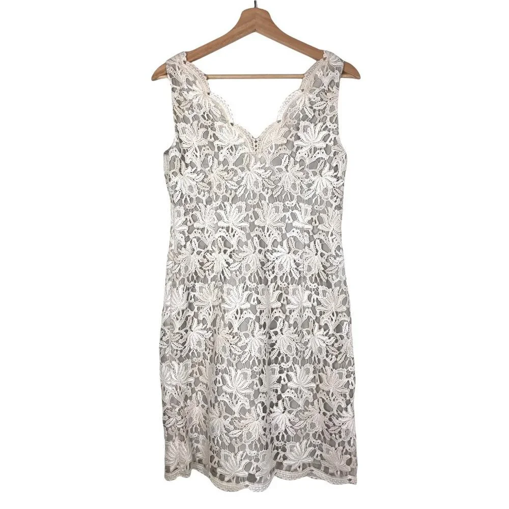 Ann Taylor  Lace V-neck Sleeveless Dress Ivory & Cream Size 2  NWT - Picture 2 of 13